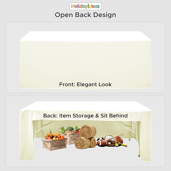 HolidayIdeas 4-Pack 4ft Open Back Fitted Tablecloths for Craft Shows Beige | 3-Sided coverage wrinkle resistant tablecloths for vendor booths,banquet events,outdoor pop-up shop