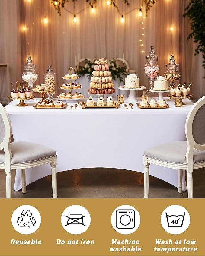 Fixwal White Tablecloth 2 Pack 6FT for Rectangular Table Spandex Fitted Table Covers Washable Stretch Table Cloth for Party, Trade Show, Banquet, Wedding, Buffet, Graduation and Birthday