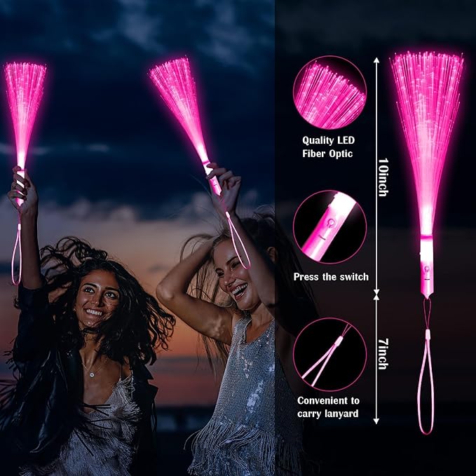 72 PCS Pink Fiber Optic Wands Glow Fiber Wands Bulk LED Light Up Wands with 3 Flashing Modes LED Flashing Sticks for Halloween Christmas Valentine's Day Wedding Gender Reveal Birthday