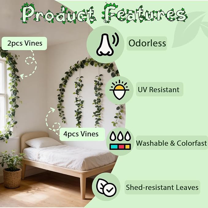 ucky 2Pack Artificial Ivy Artificial Vines Artificial Plants 12FT Fake Hanging Plants Silk for Garden Terrace Beach Party Decoration Wedding Decoration