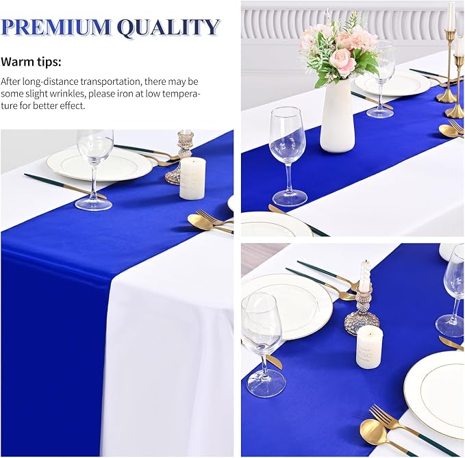 24 Pack Royal Blue Satin Table Runners, 12 x 108 Inch Table Runners for Rectangle Round Tables,Smooth Satin Table Runner for Wedding,Birthday Party Banquets Graduation Engagements Decoration