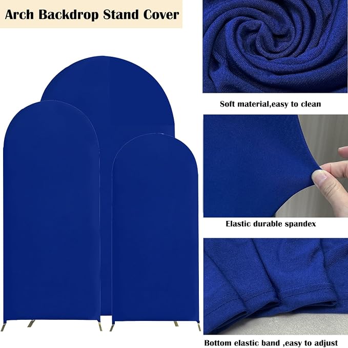 HAINARverS Set of 3 Wedding Arch Cover 6FT,6.6FT,7.2FT Spandex Fitted Stretchy Arch Stand Covers,2 Sided Round Top Chiara Backdrop Cover for Birthday Party Banquet Arch Decoration(Royal Blue)