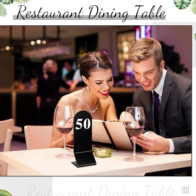 Remerry 50 Pcs Table Numbers 1-50 Acrylic Double Sided Number Cards for Restaurant Acrylic Tent Table Holders Tent Cards Wedding 2.36 x 6.3 Inch(Black)