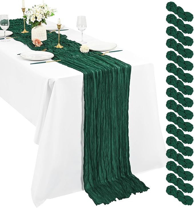 16 Pack Cheesecloth Table Runner 13Ft Boho Gauze Table Runner 35×157 Inch Rustic Romantic Long Table Runner for Wedding Party Bridal Shower Thanksgiving Christmas Decoration(Emerald Green)