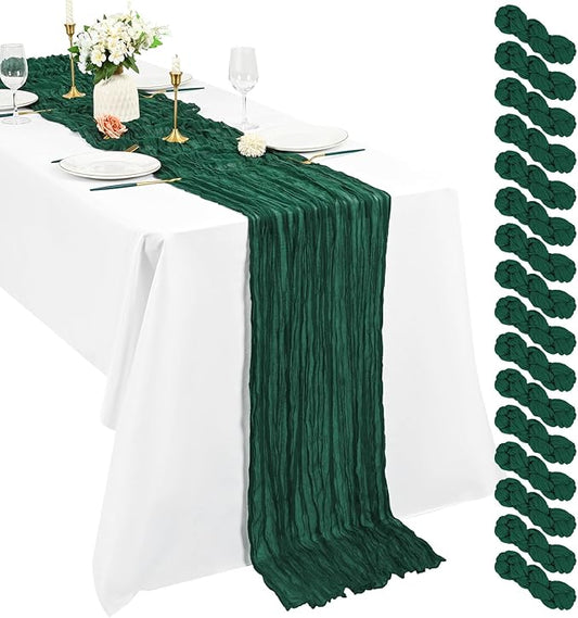 16 Pack Cheesecloth Table Runner 13Ft Boho Gauze Table Runner 35×157 Inch Rustic Romantic Long Table Runner for Wedding Party Bridal Shower Thanksgiving Christmas Decoration(Emerald Green)