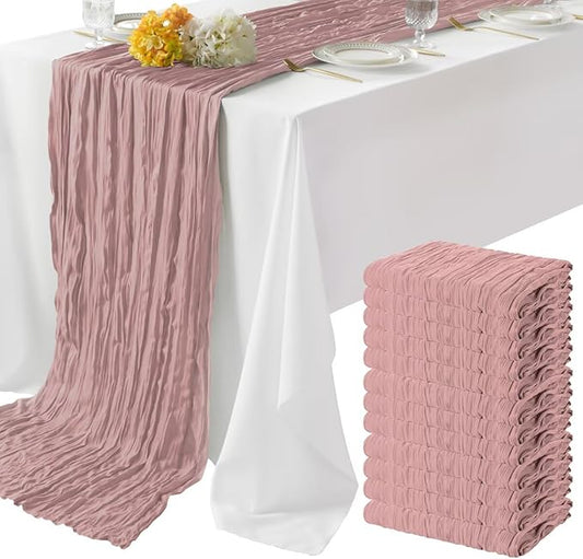 12 Pack Dusty Pink Cheesecloth Table Runner 35"×120" Gauze Fabric Table Runner Rustic Sheer Runner for Wedding Birthday Baby Shower Party Table Decoration Dusty Pink 12 Pack
