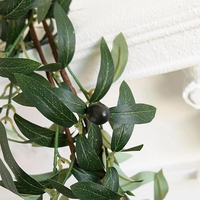 4 Pack Artificial Olive Garland 6.2 Long Faux Silk Leaf Olive Leaves Vines Greenery Garland with Fruit Spring Summer All Season for Wedding Arch Indoor Outdoor Wall Decoration