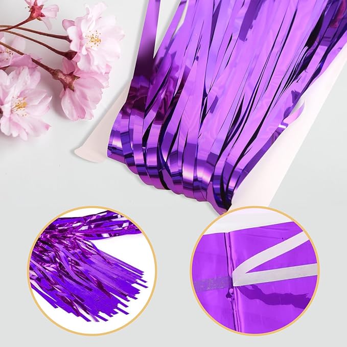 40 Pack Purple Foil Curtain Backdrop Metallic Tinsel Foil Fringe Curtains Photo Booth Props for Birthday Party Decoration Christmas Holiday Halloween New Year Party Supply, Purple