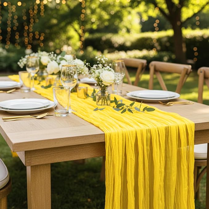 8 Pack Yellow Cheesecloth Table Runner 120 Inch 10FT Gauze Cheese Cloth for Spring Home Decor, Baby Shower, Birthday, Wedding Decoration