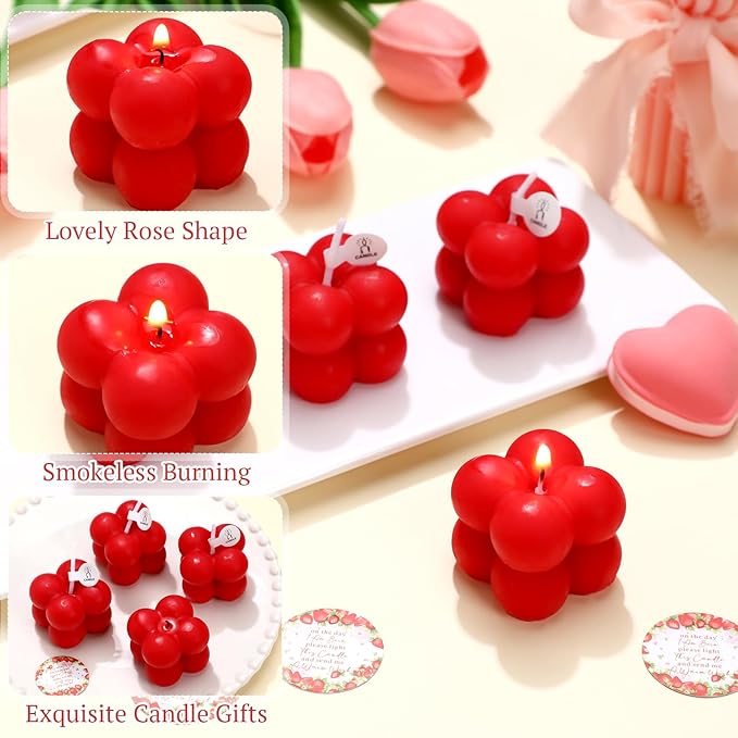 MTLEE 24 Sets Strawberry Baby Shower Favors Small Bubble Candle for Guests Tea Candles Bulk with Stylish Ribbons Cards Gifts Party Decoration(Bright Red, Strawberry)