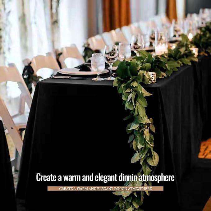 12 Pack Black Tablecloths for 8ft Rectangle Tables 90 x 132 Inch - Polyester Table Cover Stain and Wrinkle Resistant Washable Fabric Table Clothes for Wedding Party Banquet Reception Restaurant