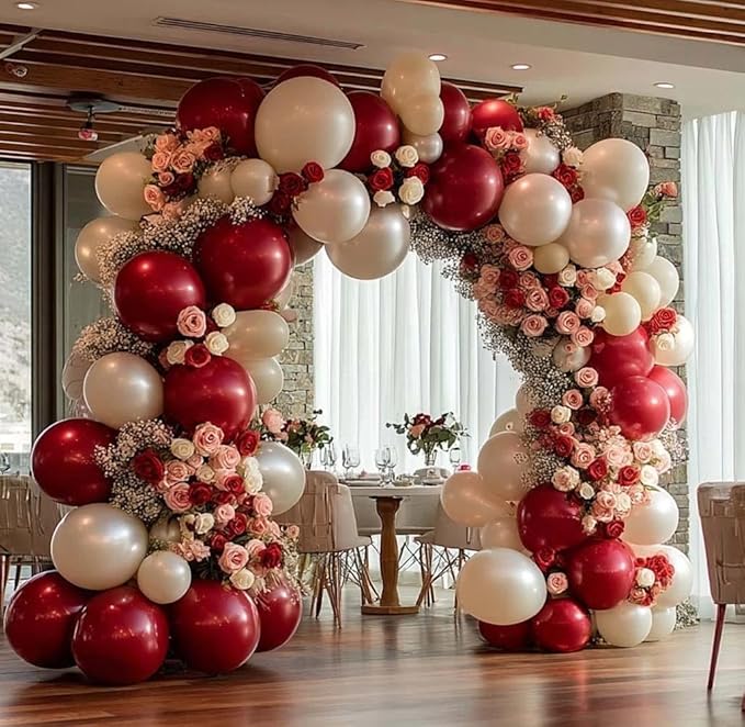 Red White Balloon Garland Dark Red Double Stuffed Balloons Arch Kit Set For Birthday Mothers Day Valentine Engagement Anniversary Bridal Shower Party Decorations