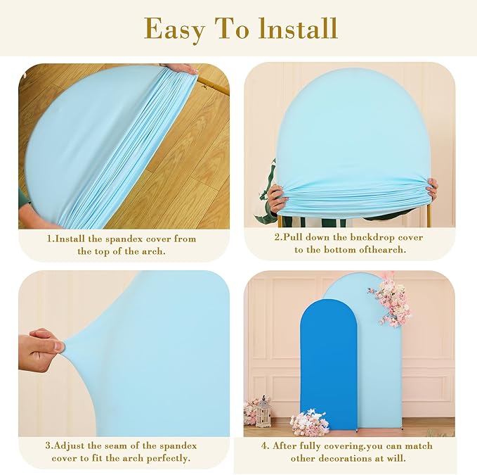 Baby Blue and Royal Blue Arch Cover 2 Set-7.2FT and 6FT Arch Backdrop Cover Spandex Fitted Wedding Arch Stand Covers for Baby Shower Boy Birthday Party Gender Reveal Photo Background Decorations