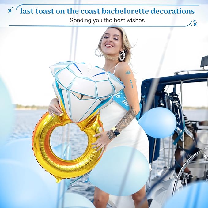 Last Toast on The Coast Bachelorette Decorations - Blue Party Favors Include Banner, Temporary Tattoos, Bride Balloons and Decor