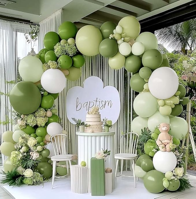 Green Balloon Arch Kit Double Stuffed Olive Dusty Sage Green White Balloons Pastel White Avocado Balloon Garland For Baby Shower Birthday Bridal Shower Wedding Woodland Wild One Party Decoration