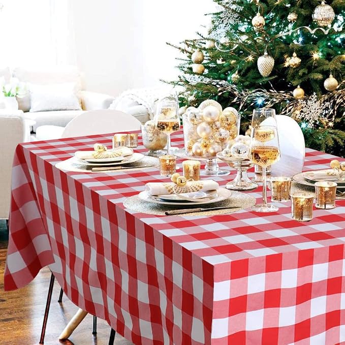 ShinyBeauty 4-Pack 54x54-Inch Red & White Checkered Tablecloths | Cotton Gingham Table Covers | Wrinkle-Free, Durable, Perfect for Christmas, Parties, and Outdoor Events