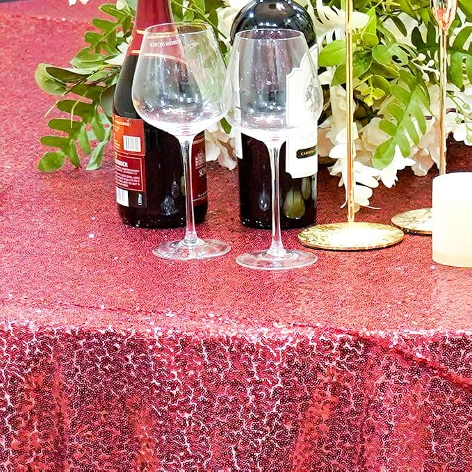 Burgundy Sequin Tablecloth, 120'' Round Sparkly Tablecloth, Glitter Tablecloth for Wedding Baby Shower Birthday Party Dinners
