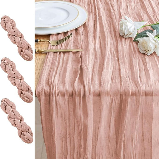 3PCS Table Runner Cheesecloth 10FT Dusty Pink Boho Gauze Cheese Cloth Rustic Sheer Table Runners for Summer Wedding Bridal Baby Shower Party Decoration