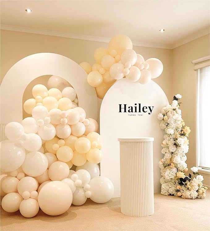 Light Pink and White Balloons Garland Arch Kit - Double Stuffed Matte Pastel Pink Yellow Latex Balloon Arch Different Sizes 18 12 10 5In Boho Ballon for Baby Shower Birthday Party Decorations