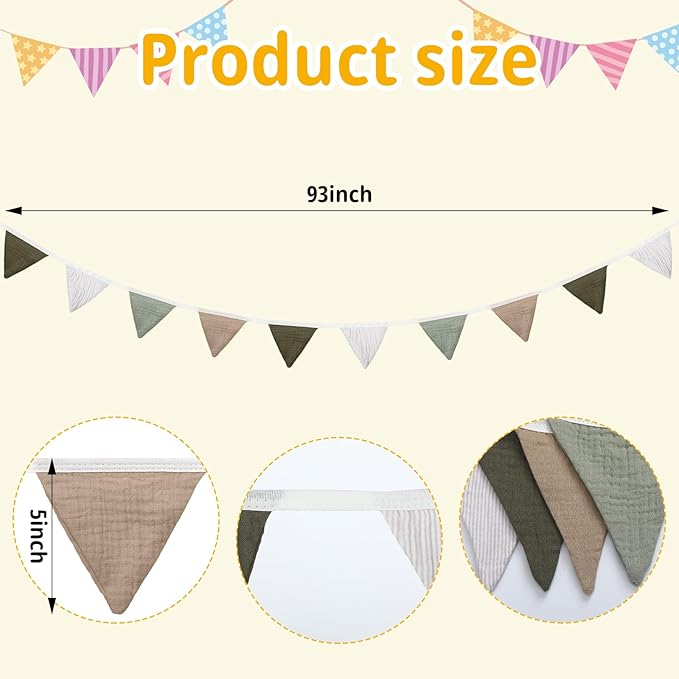 Oudain 2 Pcs Pennant Banner Flags Nursery Garland Triangle Bunting Flags Playroom Wall Decor Banner for Nursery Baby Shower Birthday Boho Wedding Party Event, Each 7.75 ft(Deep Color)