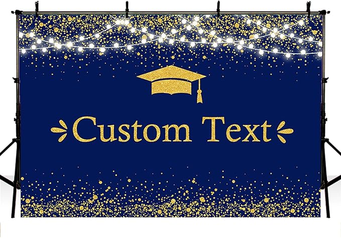 MEHOFOND Custom Congratulation Graduate Backdrop Class of 2025 Graduation Party Decorations Background Blue Gold Congrats Grad Decor Banner Photography Background Studio Photo Booth Props 7x5ft