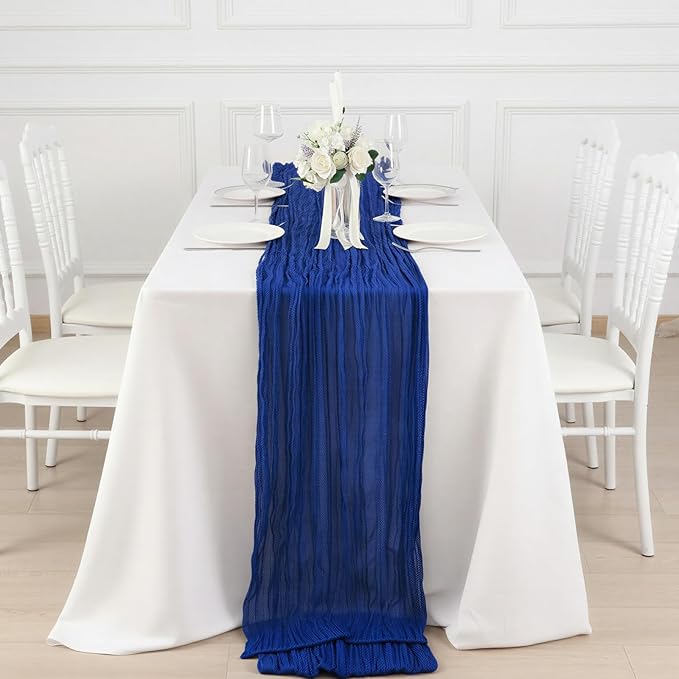 3 Pack Royal Blue Cheesecloth Table Runner 120 Inch 10FT Cheese Cloth Runners for Independence Day, Coastal Style, Baby Shower, Graduation Decoration