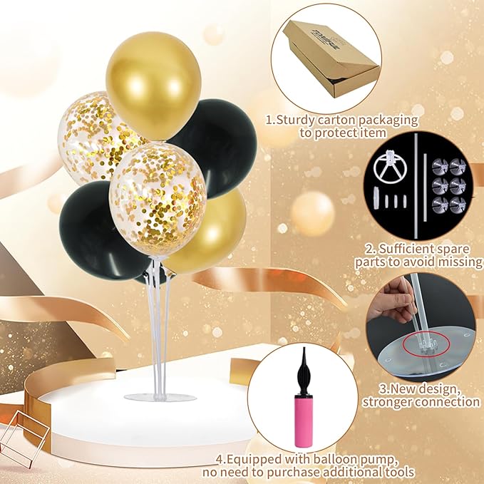 TONIFUL 6 Set Graduation Decorations 2026 Balloon Centerpieces for Table,Black Gold Balloon Stand Kit for 2026 Graduation Decorations 50th 60th 70th Birthday Anniversary Retirement Party Decorations