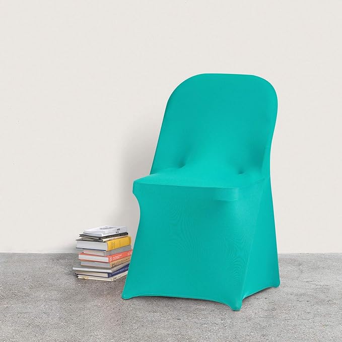 Peomeise Stretch Spandex Folding Chair Cover for Wedding Party Dining Banquet Event (Turquoise,6pcs)