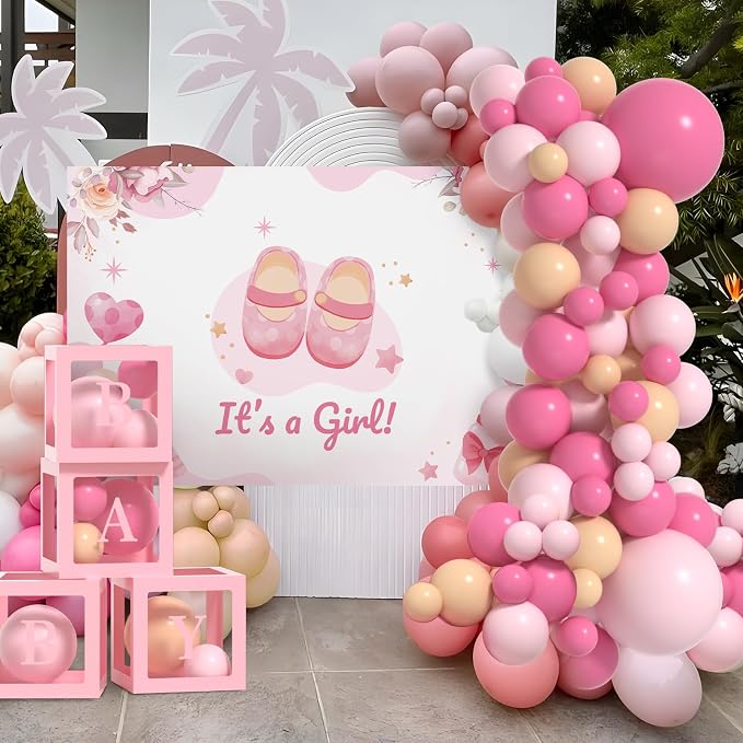 Baby Shower Balloons - Girl Babys Shower Decor ， Baby Showers Decorations ， Baby Shower Decors ， Carry a Background Cloth And 4 Baby Balloon Boxes