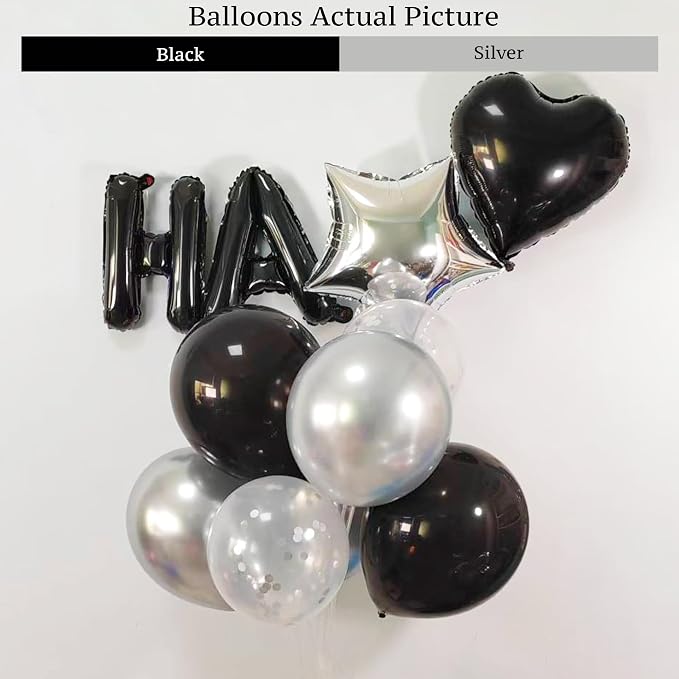 Romantic Birthday Decorations for Men with Black Silver Balloons, Happy Birthday Banner, Tea Lights and Rose Petals, Birthday Decorations for Boyfriend Husband Anniversary Surprise Room Decor (73PCS)