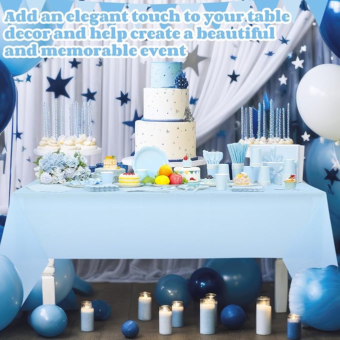 Funnymoom 452 Pcs Light Blue Party Supplies for 50 Guests, Baby Blue Scalloped Paper Plates Napkins Cups Plastic Tablecloth Cutlery Straws for Baby Bridal Shower, Birthday Wedding Party Decoration