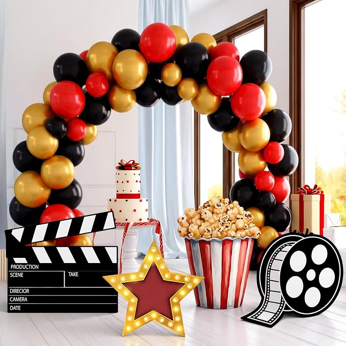 4 Pcs Movie Night Party Decoration Starry Cardboard Cutouts Film Popcorn Clapperboard Cardboard Cutout Lifesize Stand-ups Wedding Birthday Photo Props Backdrop Decor