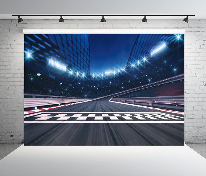 7x5ft Fabric Finish Line Race Track Backdrop | Racing Car Racetrack Photo Backdrops Motorsport Racing Sports Party Background Race Birthday Party Decorations Photo Props