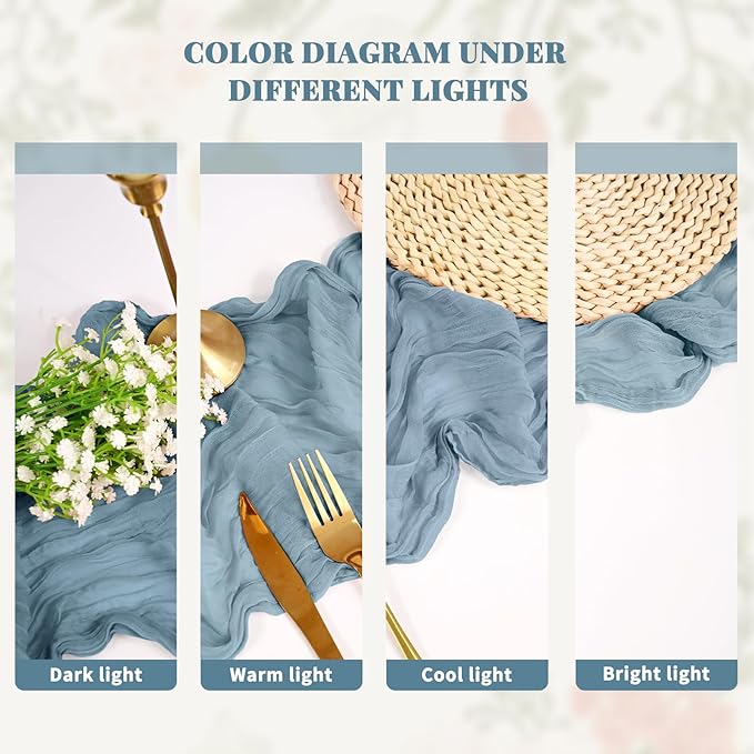 24 Pack Dusty Blue Table Runner, Cheesecloth Table Runner Long Romantic Semi Sheer Rustic Boho Gauze Table Runners for Wedding Bridal Shower Birthday Party Decorations(17.7×108 Inch)