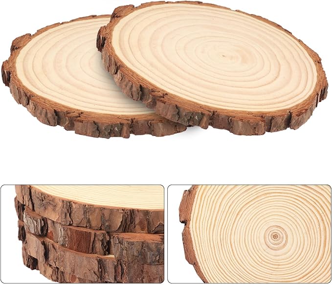 50 PCS 4-4.7 Inch Natural Wood Slices, Unfinished Pine Wood Circles with Barks for Coasters, DIY Crafts, Christmas Rustic Wedding Ornaments and Centerpieces,by GNIEMCKIN.