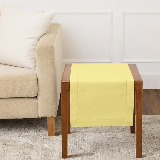 Solino Home Yellow Table Runner 36 Inches - Cotton Linen Hemstitch Coffee Table Runner 14 x 36 Inch Ideal for Dresser Tables, Spring, Summer, Mothers Day