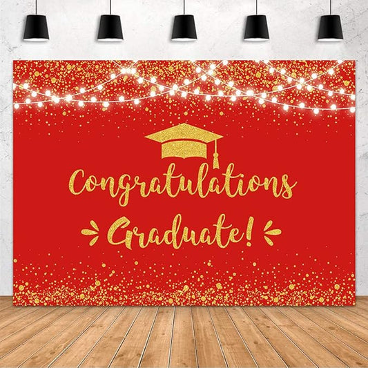 MEHOFOND Red and Gold Graduation Backdrop Class of 2026 Graduation Party Decorations Congratulation Graduate Backdrop 2026 Congrats Grad Banner Prom Party Decoration Photo Booth Props 7x5ft