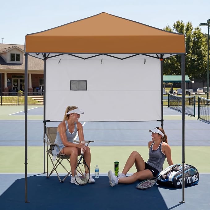 EAGLE PEAK 6x4 Instant Pop Up Canopy Tent with 1 Half Wall Panel, Straight Leg Sun Shelter, Portable Canopy with Carry Bag for Camping, Beach & Sports, Khaki