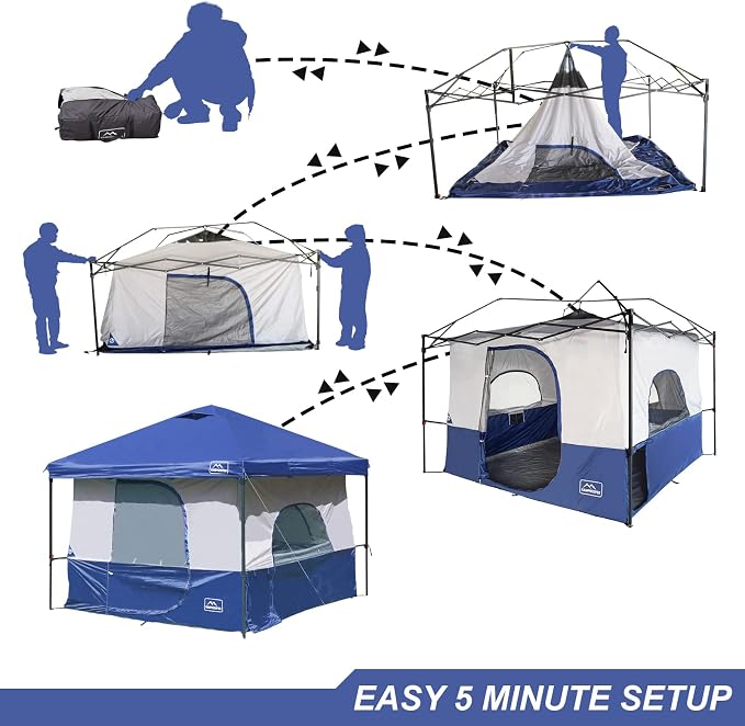 KAMPKEEPER Camping Inner Tent for Pop Up Canopy, Converts 10'x10' Straight Leg Canopy into Camping Tent–Fully Vented Roof(Top & Frame NOT Included) (Navy Blue, with Dog Hole)