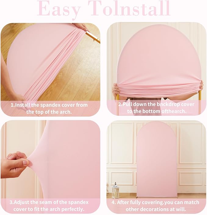 Pink Arch Cover 2 Set - 7.2 and 6ft Pink Arch Backdrop Cover Spandex Wedding Arch Stand Covers for Birthday Party Baby Shower Girls Bridal Shower Photo Balloon Arch Covers Stretchy Backdrop Background