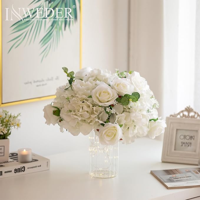 White Flowers Balls for Centerpieces: 10 PCS 14.2" Diam Flower Centerpieces for Tables in Wedding Reception Decorations Arrangement for Party Celebration Planners