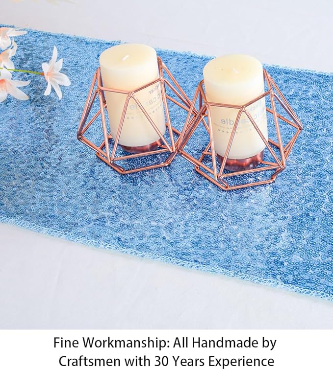 ShinyBeauty Blue Table Runners 12x108-Inches Pack of 10 Home Kitchen Sequin Table Runner Wedding Graduation Party Supplies Glitter Fabric Linen Birthday Baby Shower Outdoor Decor