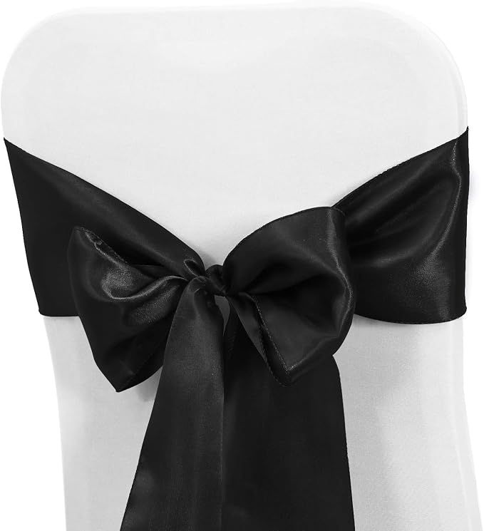 Obstal 50 PCS Satin Chair Sashes Bows for Wedding Reception- Universal Chair Cover Back Tie Supplies for Banquet, Party, Hotel Event Decorations