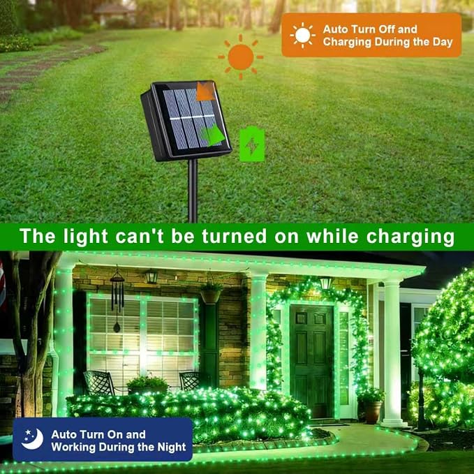 QITONG 4 Pack Solar Fairy Lights, Each 33ft 100 LED Green Halloween String Light Outdoor Waterproof, 8 Modes Silver Wire Christmas Twinkle Mini Lights