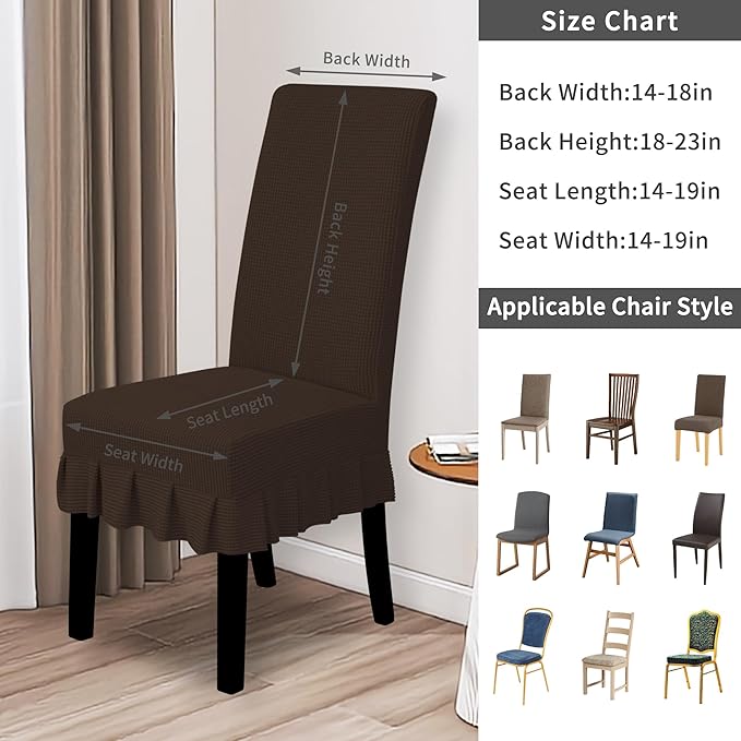 Easy-Going Dining Chair Covers Stretch Parsons Chair Slipcover with Skirt Chair Covers for Dining Room Restaurant Banquet (2 PCS, Chocolate)