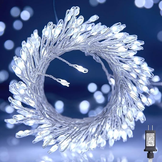 Minetom Fairy Lights Plug in, 50Feet 1000LED Cluster String Lights, Silver Wire Waterproof Starry Firecracker Lights for Ceiling Bedroom Wreath Window Wedding Christmas Tree Decorations, Pure White