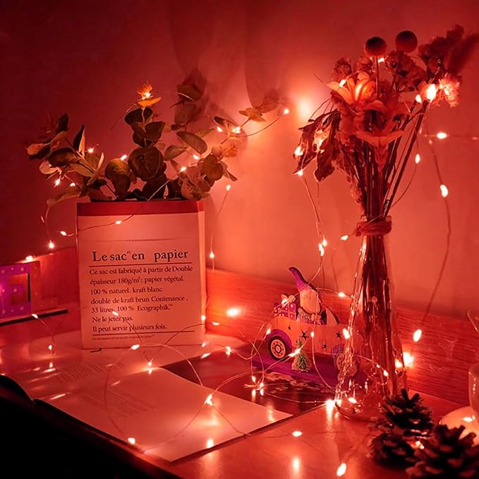 12 Pack Red Fairy Lights 7Ft 20 LED Twinkle String Lights 3 Modes Battery Operated Waterproof Firefly Starry for Mason Jar Party Table Centerpieces Halloween Christmas Valentines Day