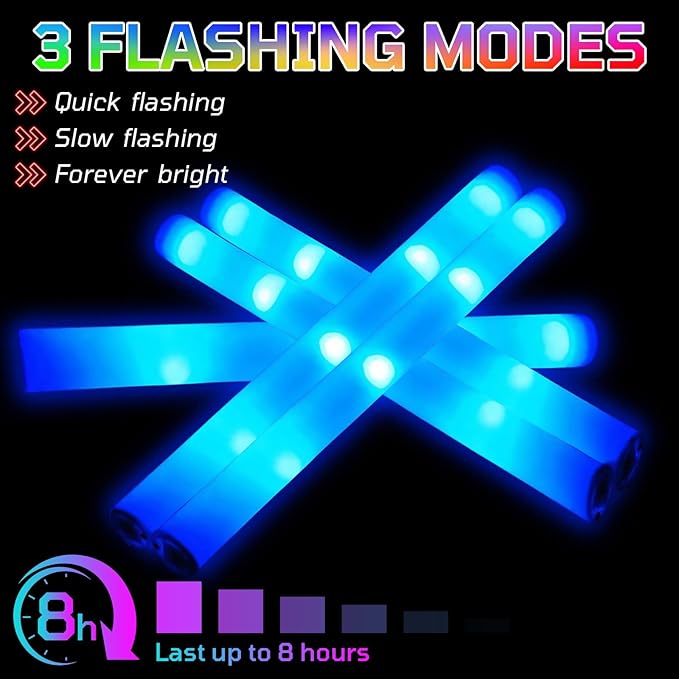 Foam Glow Sticks Bulk, 40 Pack Blue Light Up Foam Sticks 3 Modes Flashing, Glow Party Supplies for Wedding,Raves, Carnival, Concert, 4th of July, Halloween, Christmas, New Year