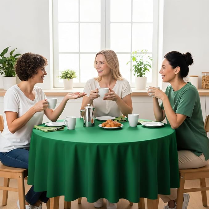 8 Packs 120 Inch Green Round Tablecloth in Diameter, Washable Polyester Fabric Tablecloths, Wrinkle Resistant Table Cloth for Wedding Party Banquet Dining