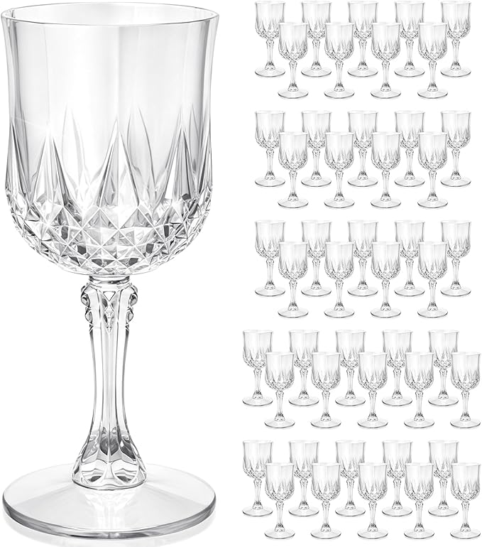 Plastic Wine Glasses, Disposable Plastic Goblets 7.1oz for Wedding Party Holiday, Unbreakable Wine Cups with Stem Vintage for Champagne Juice Cocktail (48pcs Transparent)